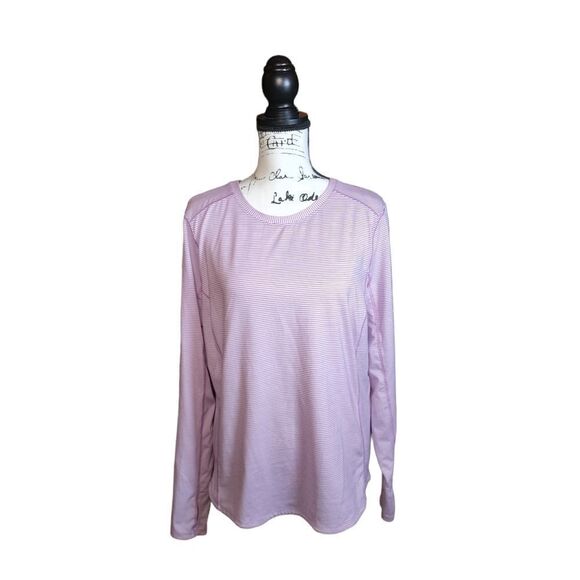 Duluth Trading Co Crew Neck Long Sleeve Striped Purple White Women's Shirt - Picture 1 of 6